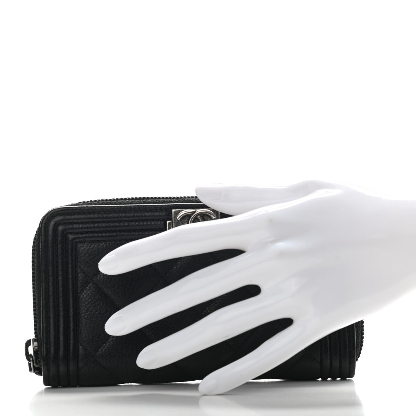 Caviar Quilted Small Boy Zip Around Wallet Black