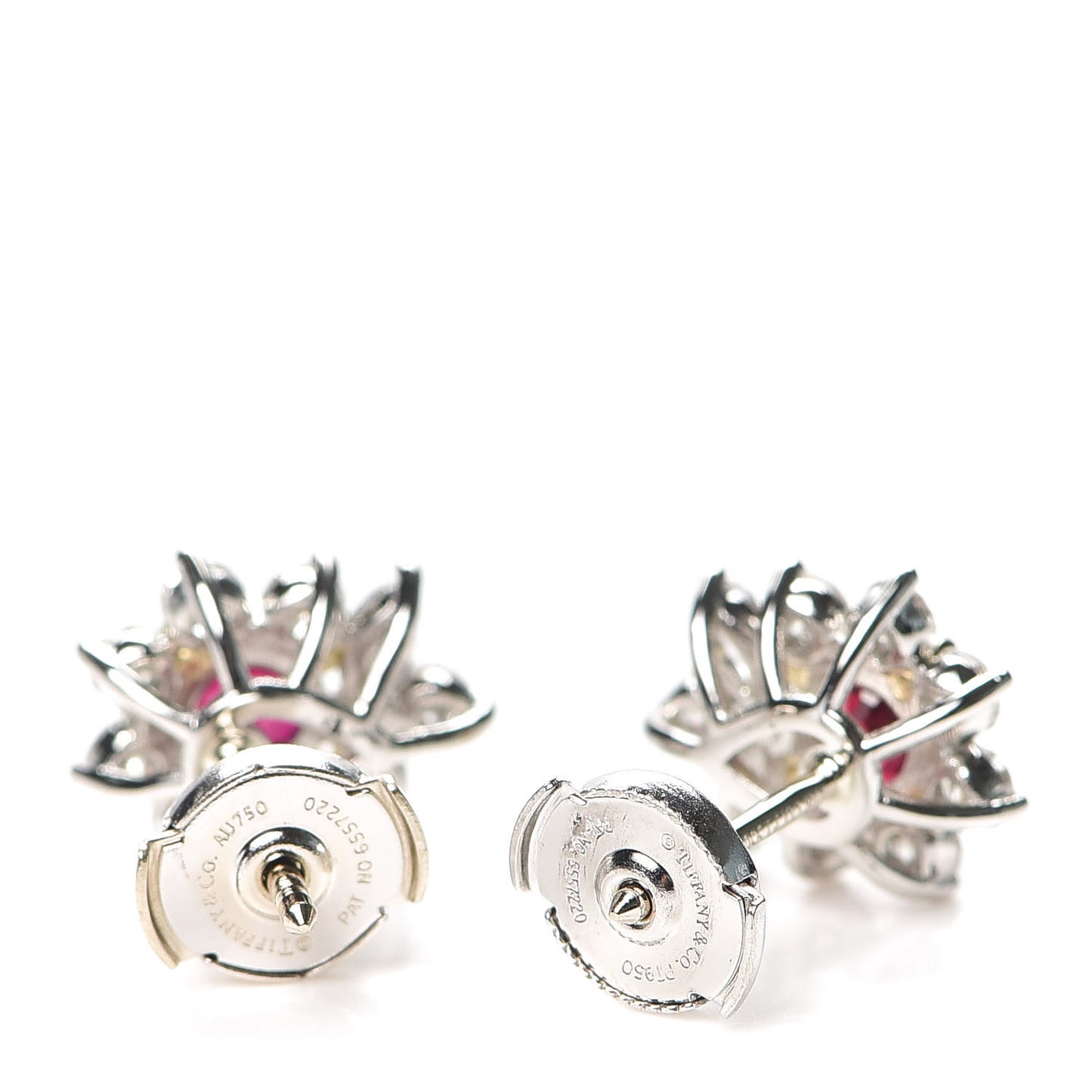 Platinum Diamond Ruby Flower Stud Earrings
