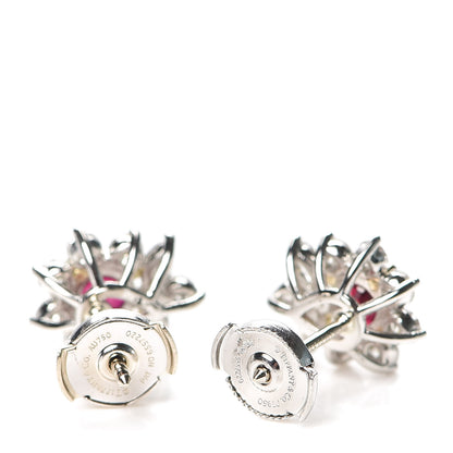 Tiffany Platinum Diamond Ruby Flower Stud Earrings 3 of 5