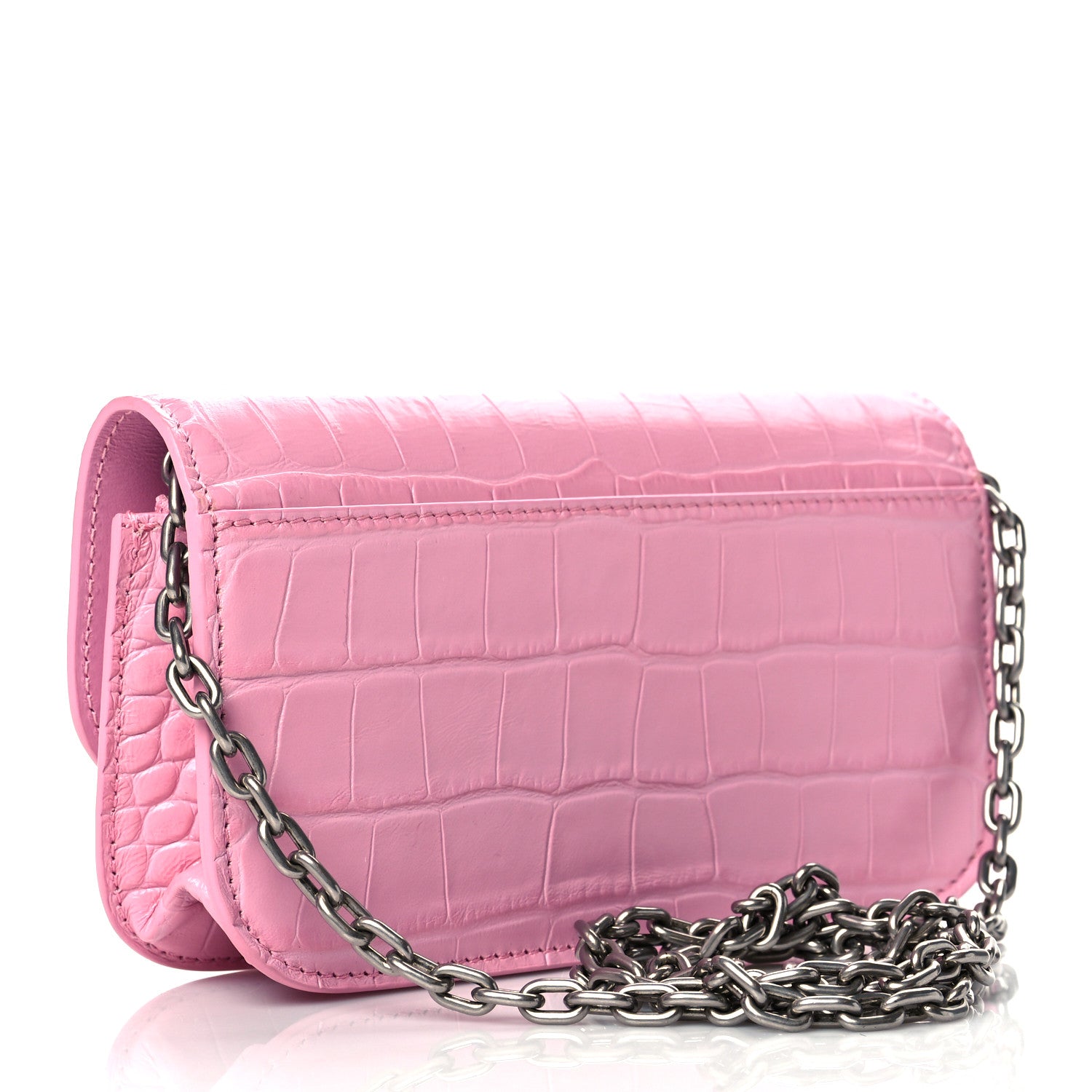 Balenciaga Extra Supple Calfskin Crocodile Embossed Gossip Wallet On Chain Candy Pink 3 of 10