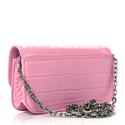 Balenciaga Extra Supple Calfskin Crocodile Embossed Gossip Wallet On Chain Candy Pink 3 of 10