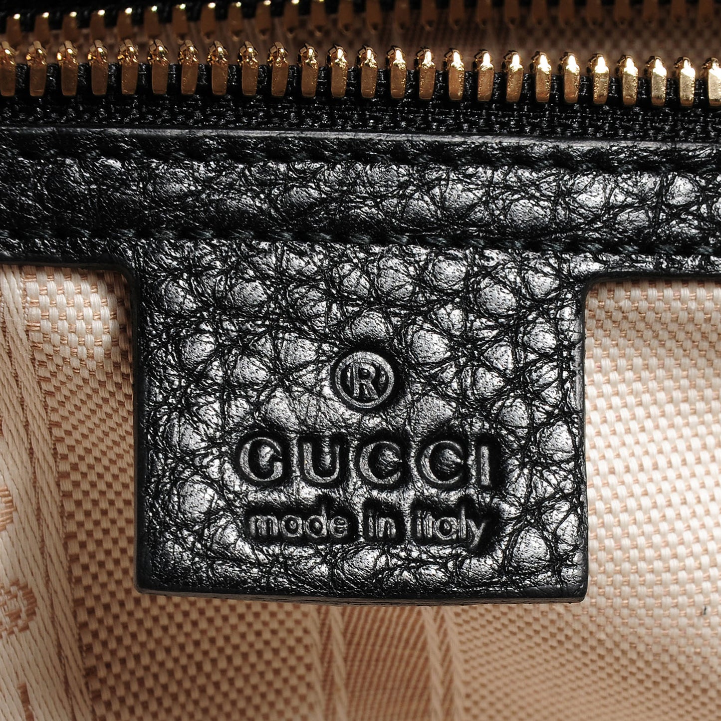 Leather Medium Label Tote Black