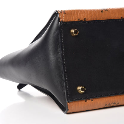 MCM Visetos Small Kathy Double Zip Tote Cognac Black 9 of 11