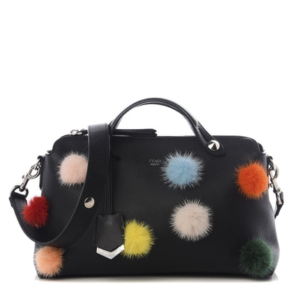Fendi Vitello Dolce Mink Fur Pom Pom Medium By The Way Boston Bag Black Multicolor 1 of 8
