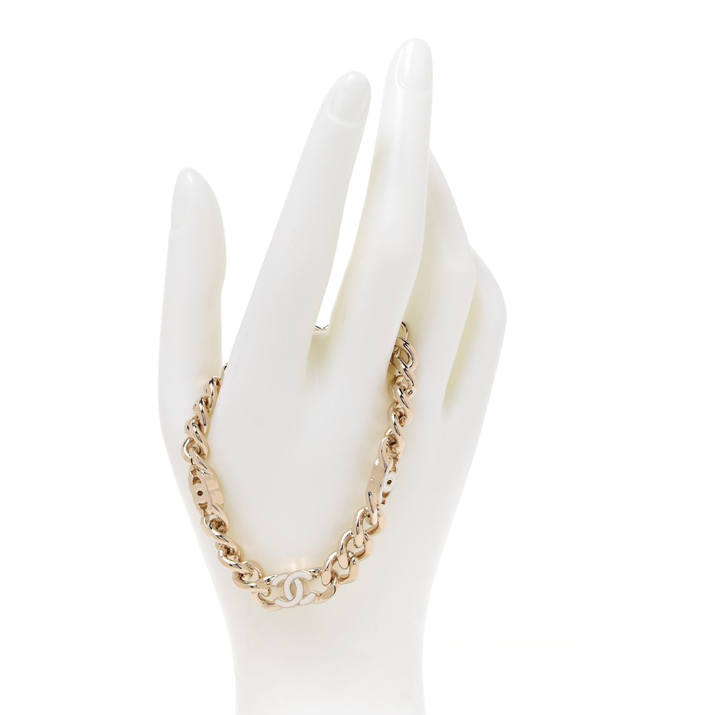 Enamel Metal CC Chain Bracelet Gold White