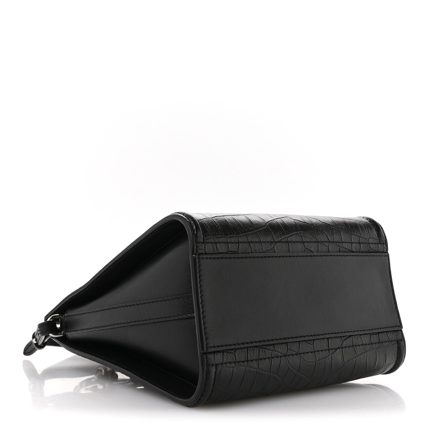 Crocodile Embossed Calfskin The Short Story Shoulder Bag Black