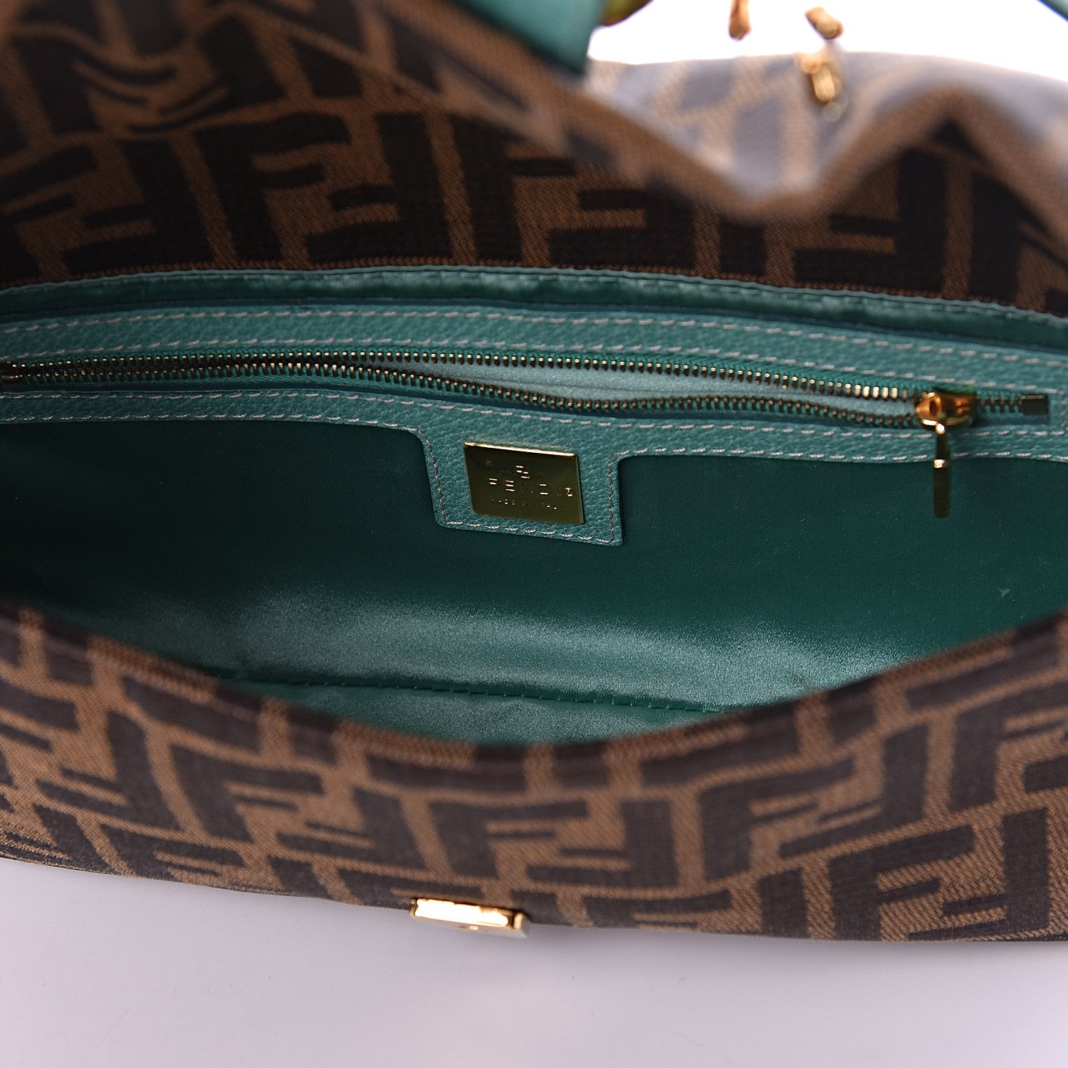 Fendi Zucca Crystal Flower Baguette Tobacco Turquoise 5 of 10