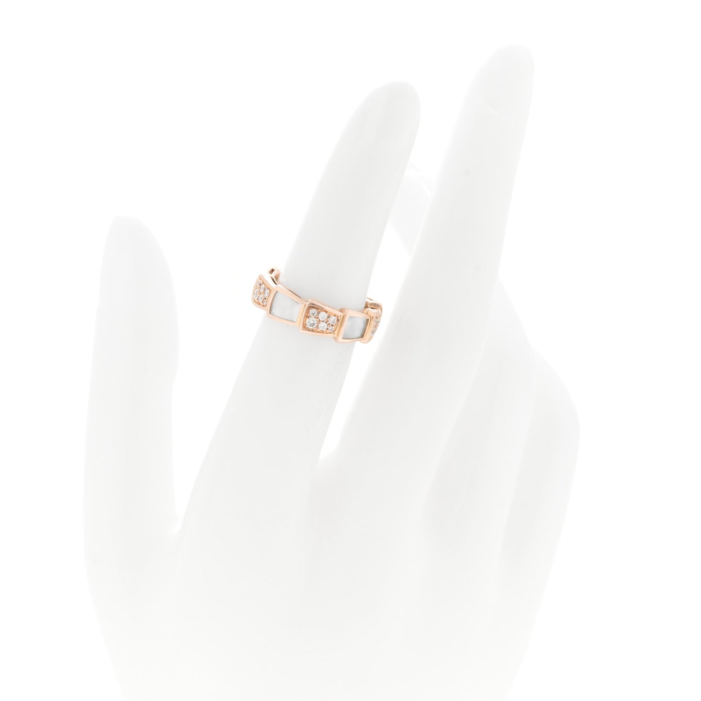 18K Rose Gold Diamond Mother of Pearl 6mm Serpenti Viper Band Ring 48 4.5
