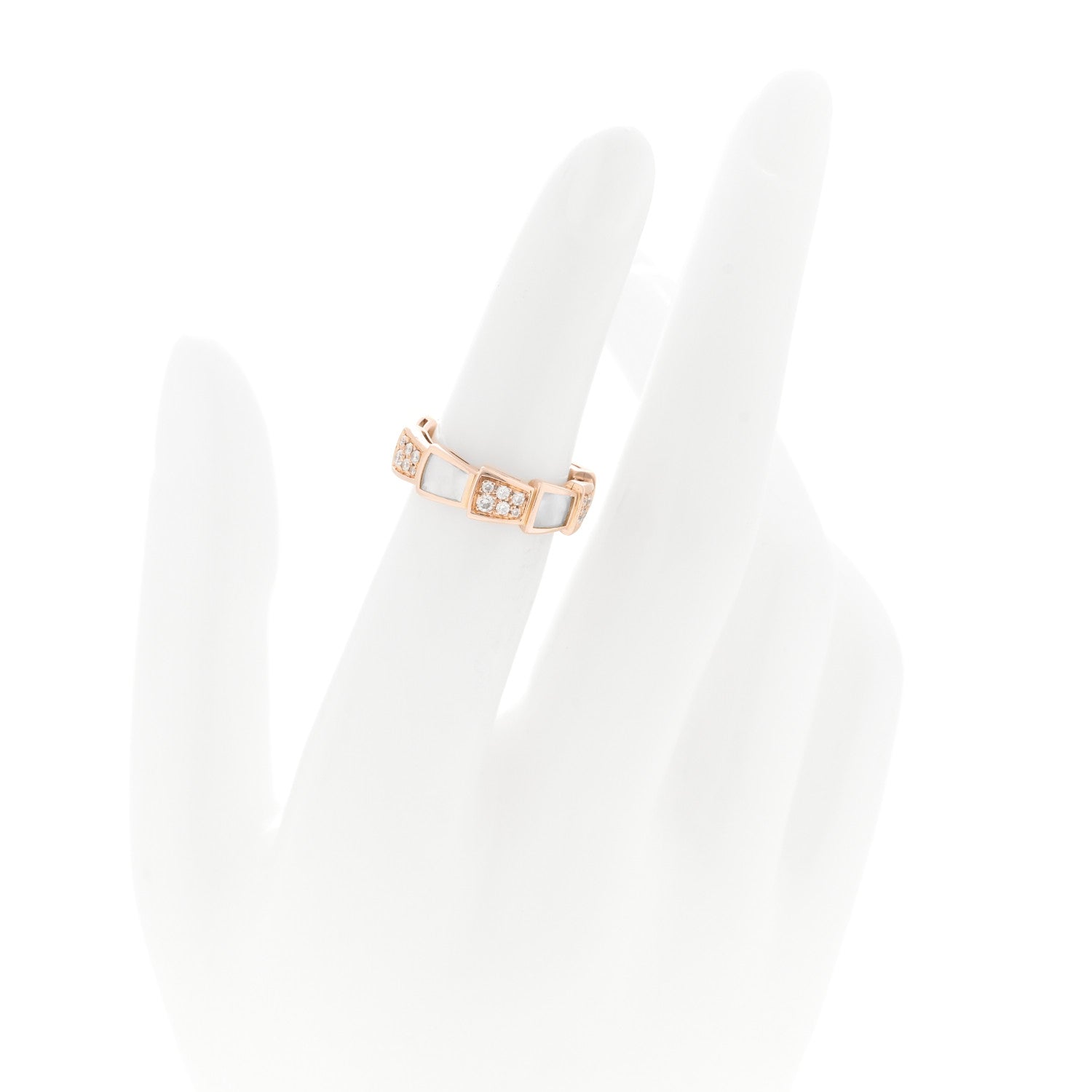 Bulgari 18K Rose Gold Diamond Mother of Pearl 6mm Serpenti Viper Band Ring 48 4.5 2 of 4