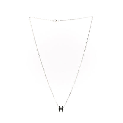 Hermes Lacquered Palladium Mini Pop H Pendant Necklace Black 3 of 5