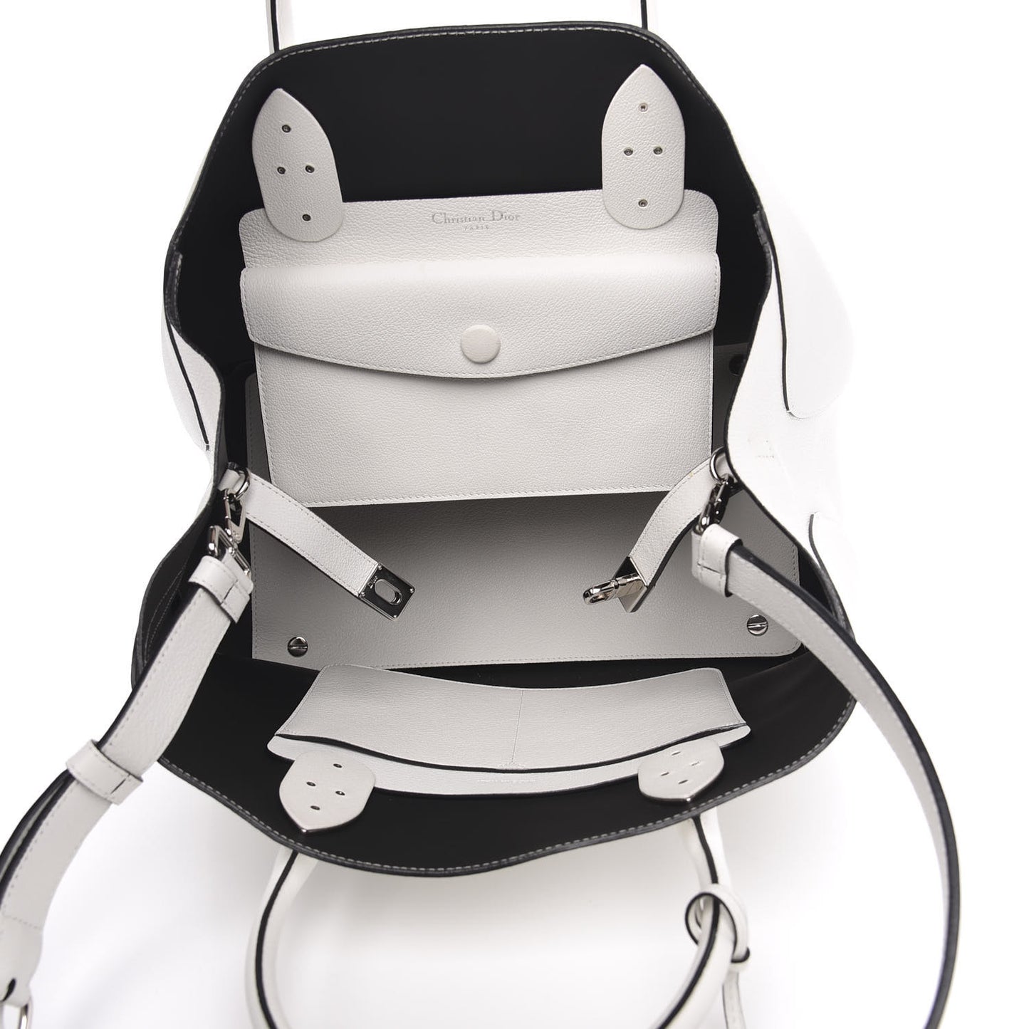 Supple Grained Calfskin Large Open Bar Tote White