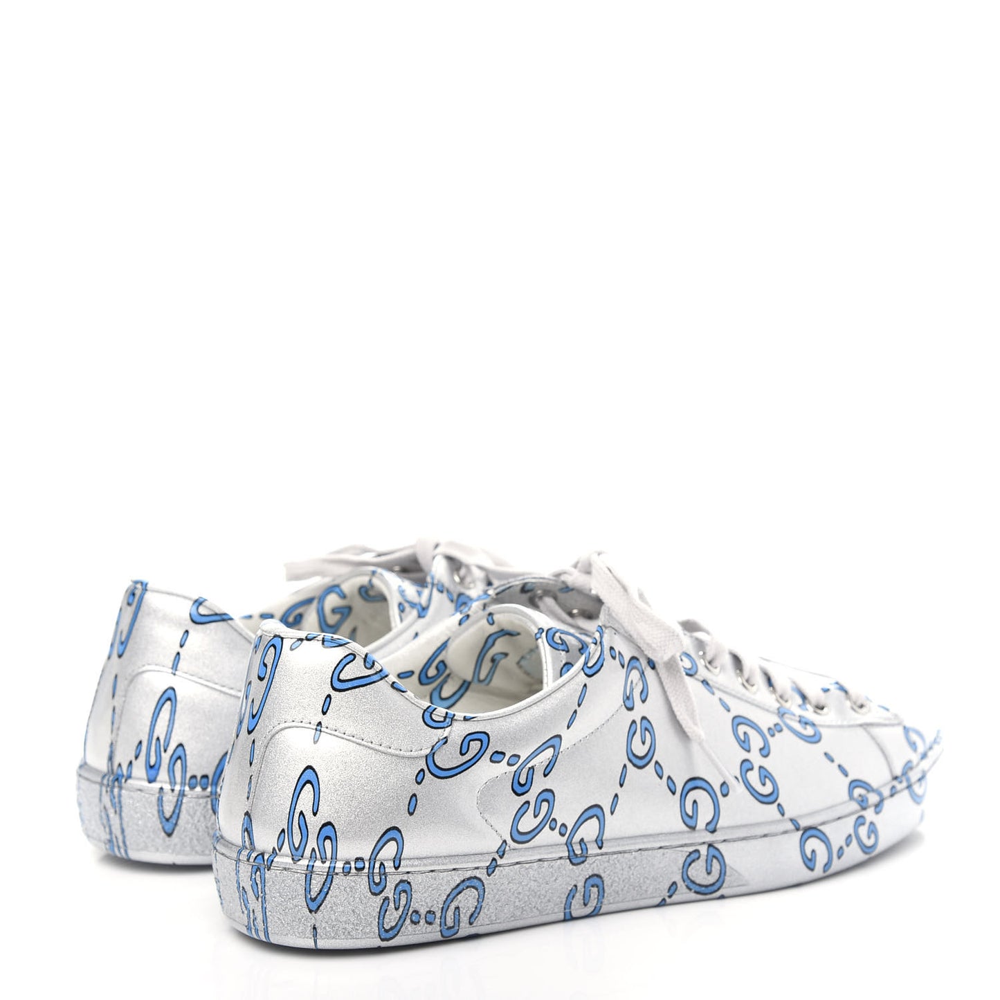Miro Rubber Wax GucciGhost Print Mens New Ace Sneakers 8.5 Silver