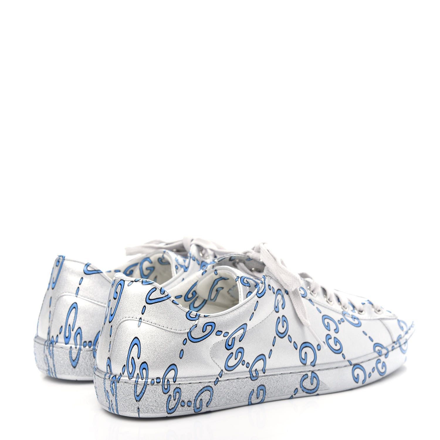 Gucci Miro Rubber Wax GucciGhost Print Mens New Ace Sneakers 8.5 Silver 4 of 12