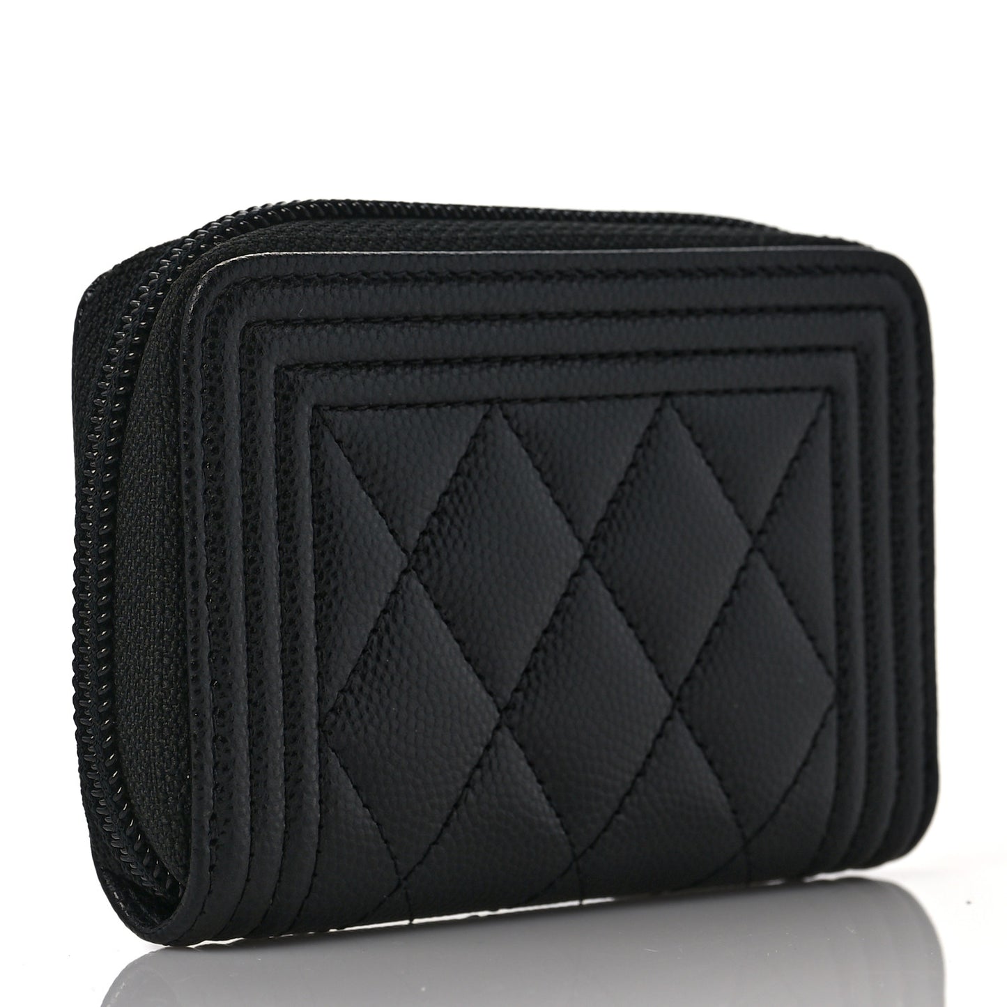 Caviar Quilted Boy Zip Around Coin Purse Wallet Black