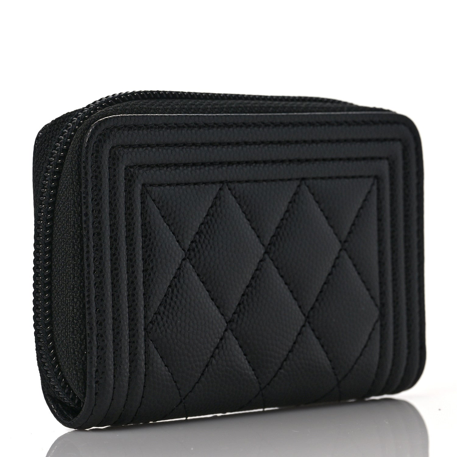 Chanel Caviar Quilted Boy Zip Around Coin Purse Wallet Black 3 of 10