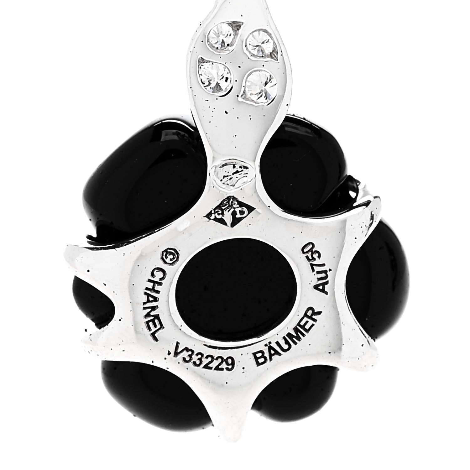 Chanel 18K White Gold Diamond Black Onyx Camelia Sculpte Drop Earrings 4 of 4