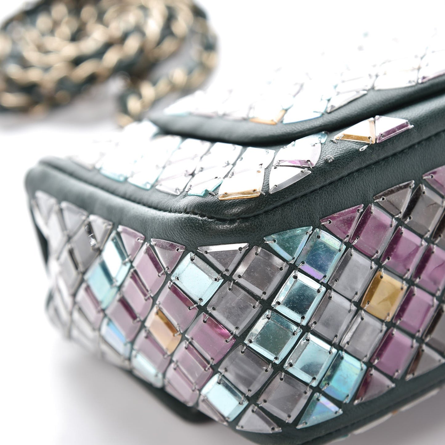 Lambskin Mosaic Small Flap Green Multicolor