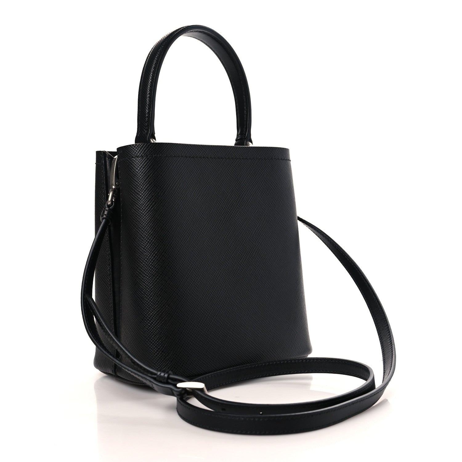 Prada Saffiano Smalto Small Panier Bucket Bag Black 3 of 8
