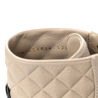 Chanel Calfskin Shiny Calfskin Quilted Lace Up Combat Boots 37.5 Dark Beige Black 8 of 9