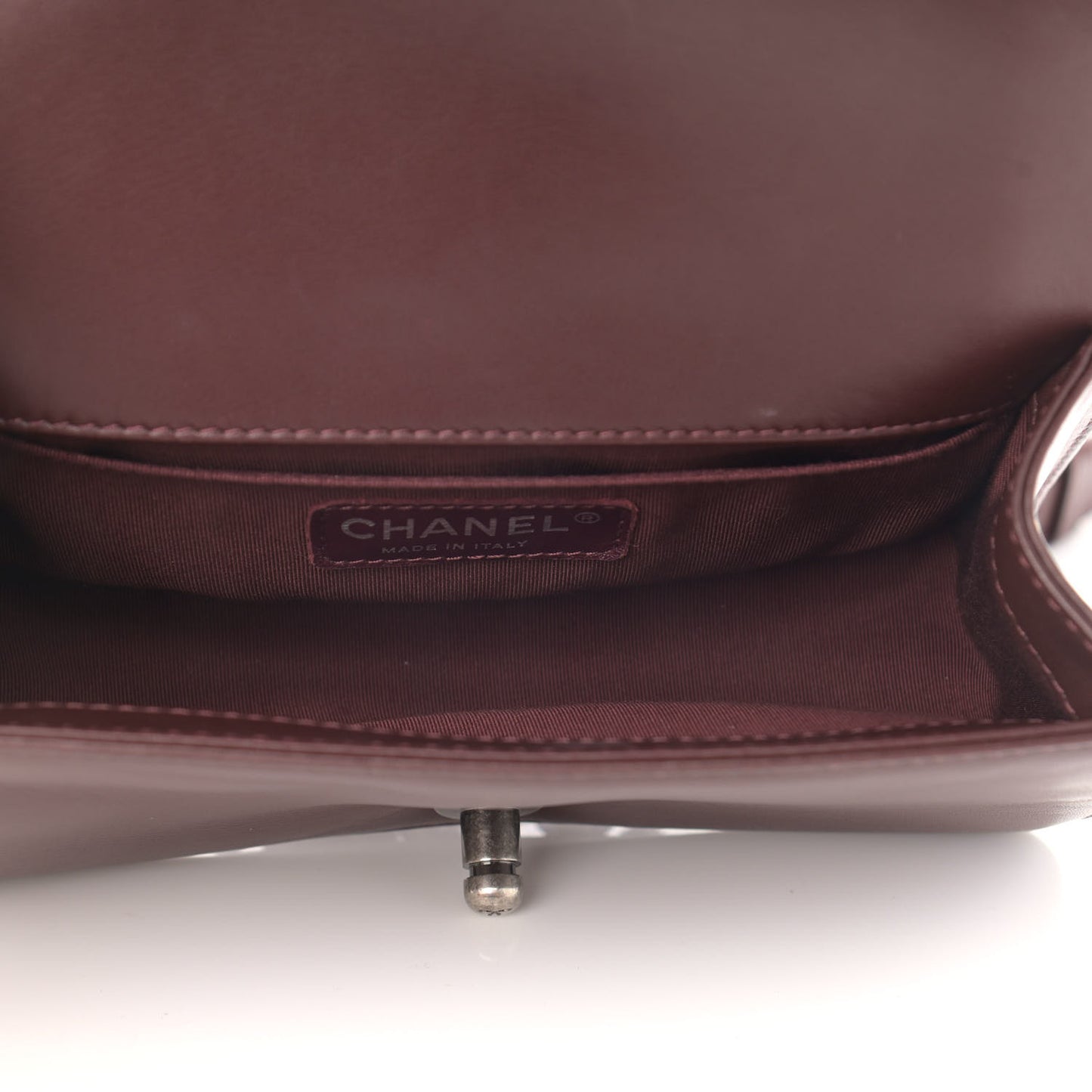 Calfskin Chevron Quilted Small Boy Flap Burgundy