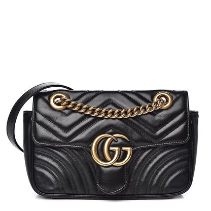Gucci Calfskin Matelasse Mini GG Marmont Shoulder Bag Black 1 of 12