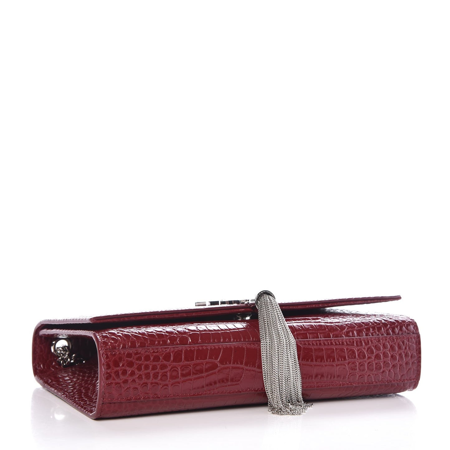 Calfskin Crocodile Embossed Medium Classic Monogram Kate Tassel Satchel Dark Red