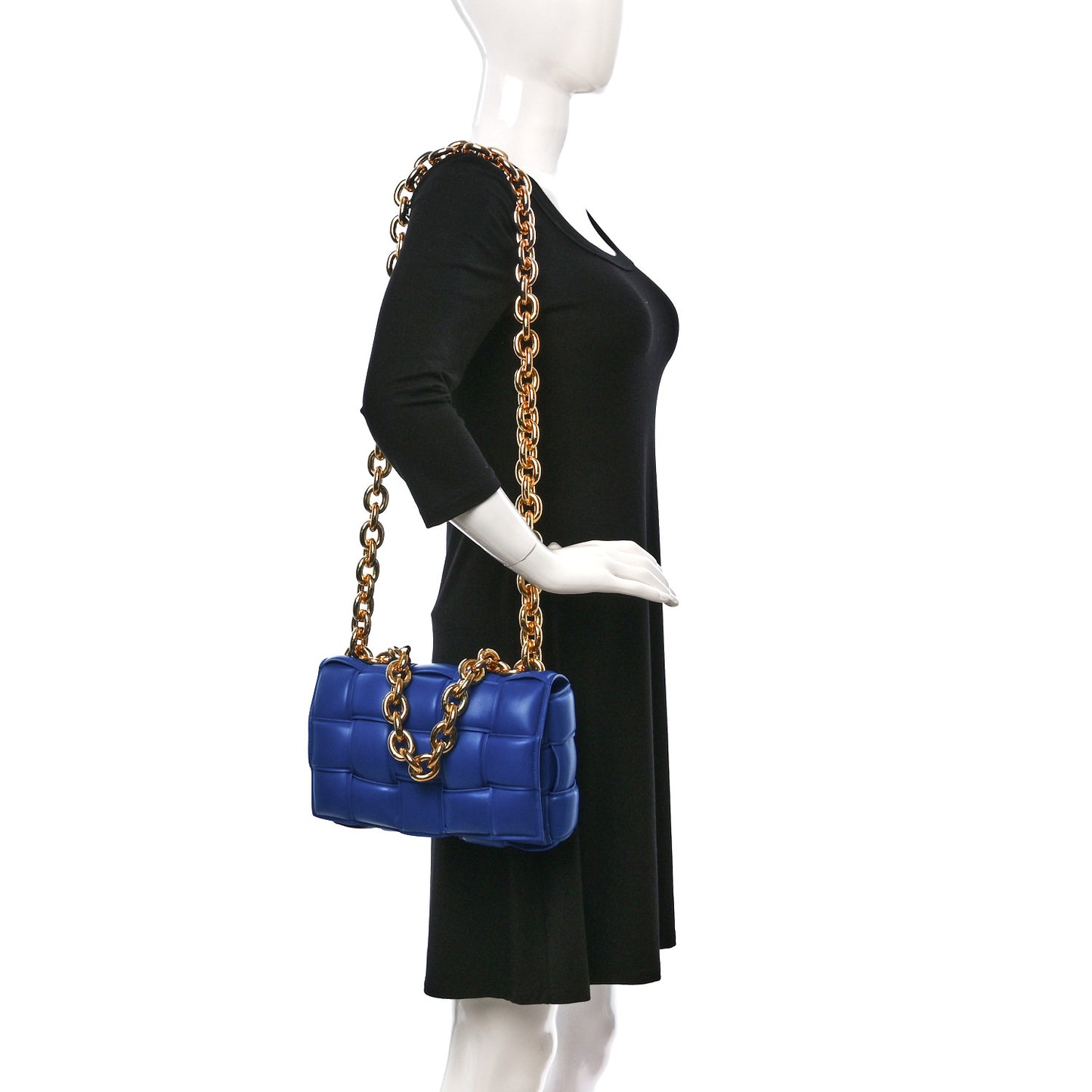 Lambskin Maxi Intreccio Padded Chain Cassette Crossbody Bag Cobalt