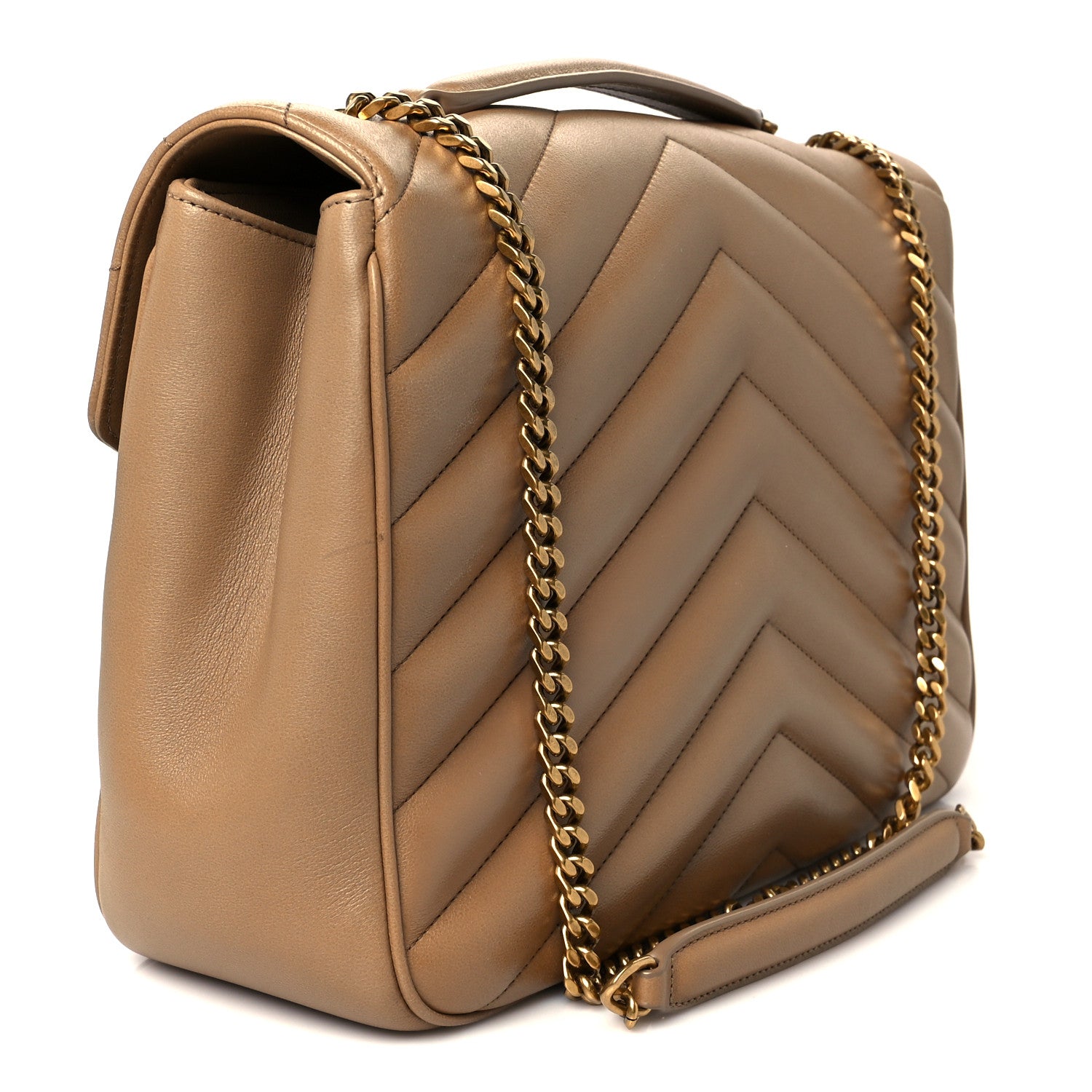 Saint Laurent Lambskin Chevron Quilted Large Loulou Natural Tan 4 of 14