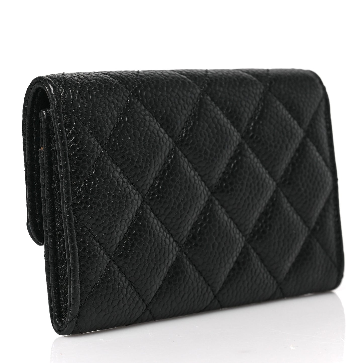 Caviar Quilted Flap Card Holder Black