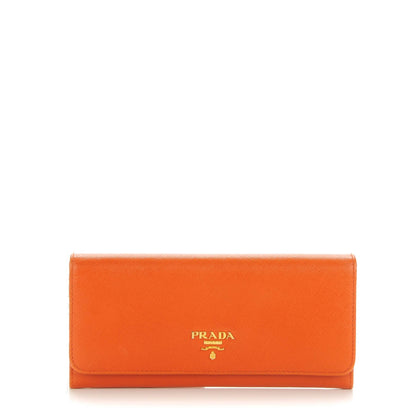Prada Saffiano Metal Continental Flap Wallet Papaya 1 of 8