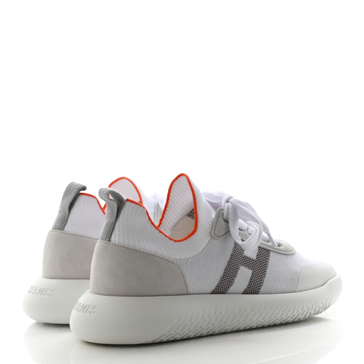 Hermes Knit Suede Goatskin Womens Crew Sneakers 37 White Gris 4 of 8