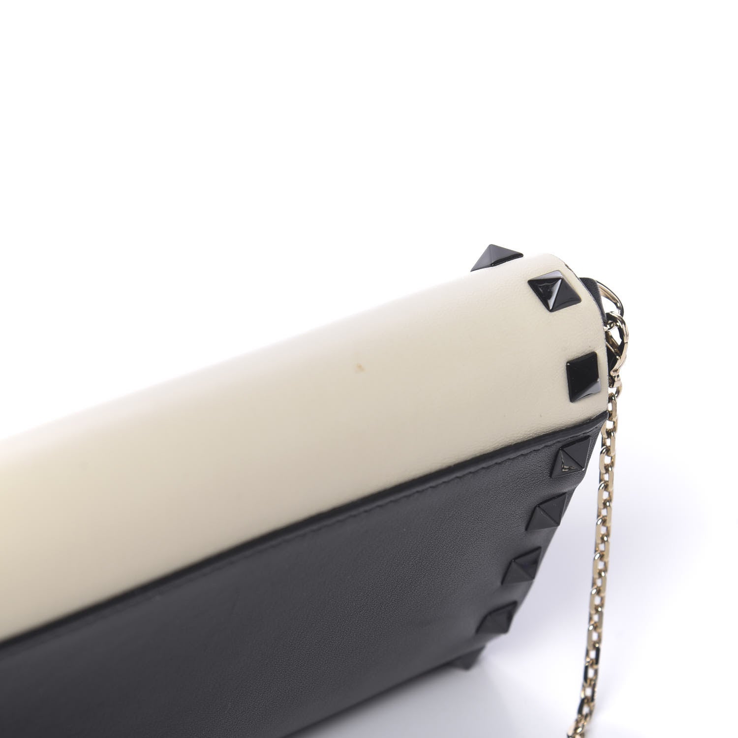Valentino Garavani Vitello Rockstud Flap Wallet On Chain Ivory Black 10 of 13