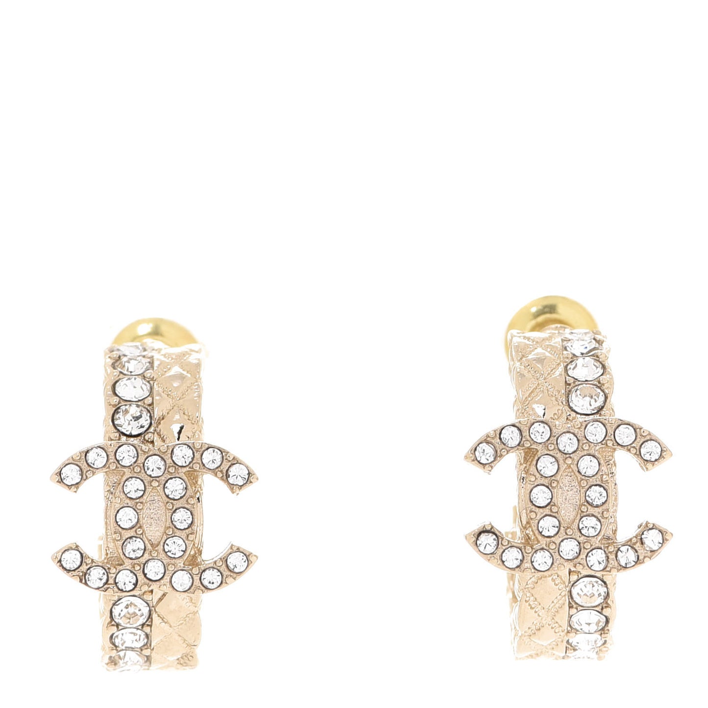 Metal Crystal Quilted CC Hoop Earrings Gold