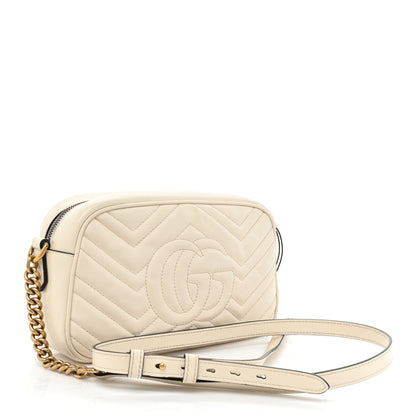Gucci Calfskin Matelasse Small GG Marmont Chain Shoulder Bag White 3 of 19