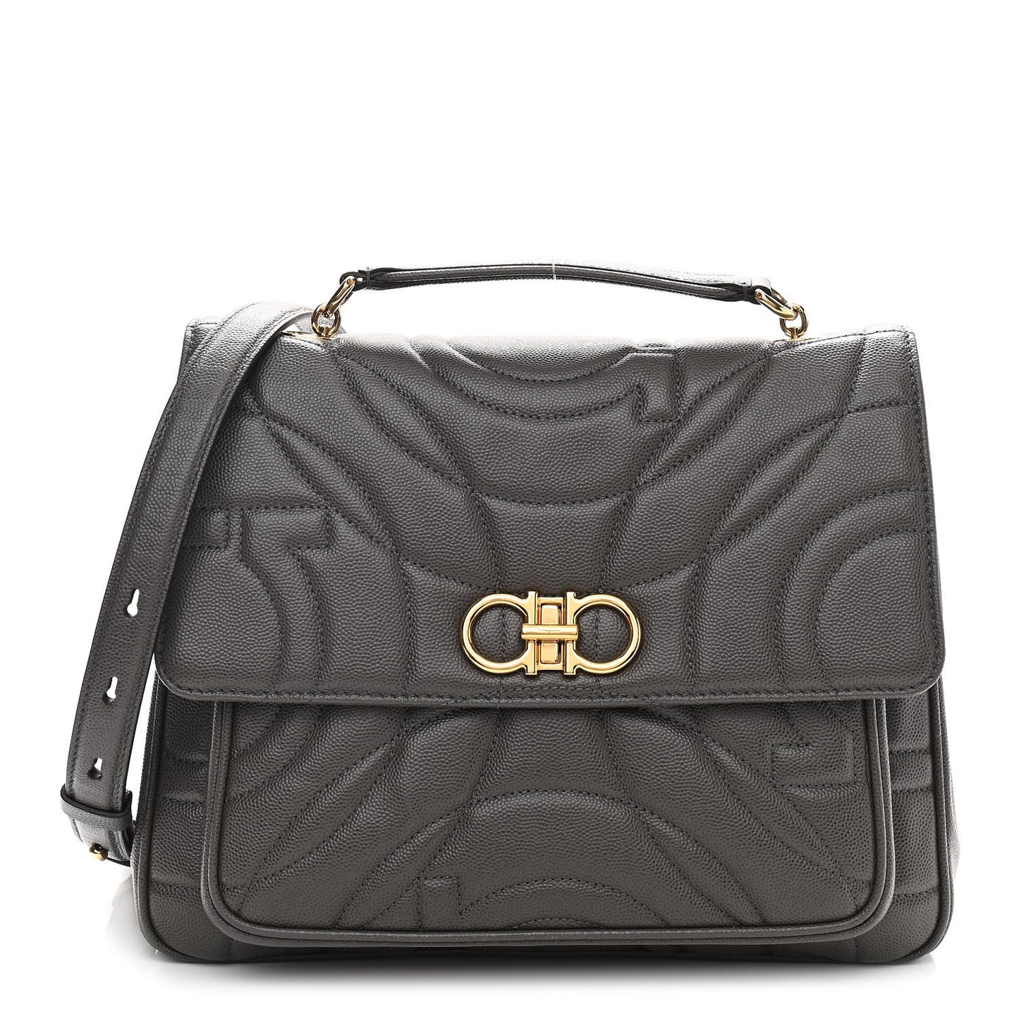 Calfskin Quilted Medium Gancini Top Handle Bag Sparrow