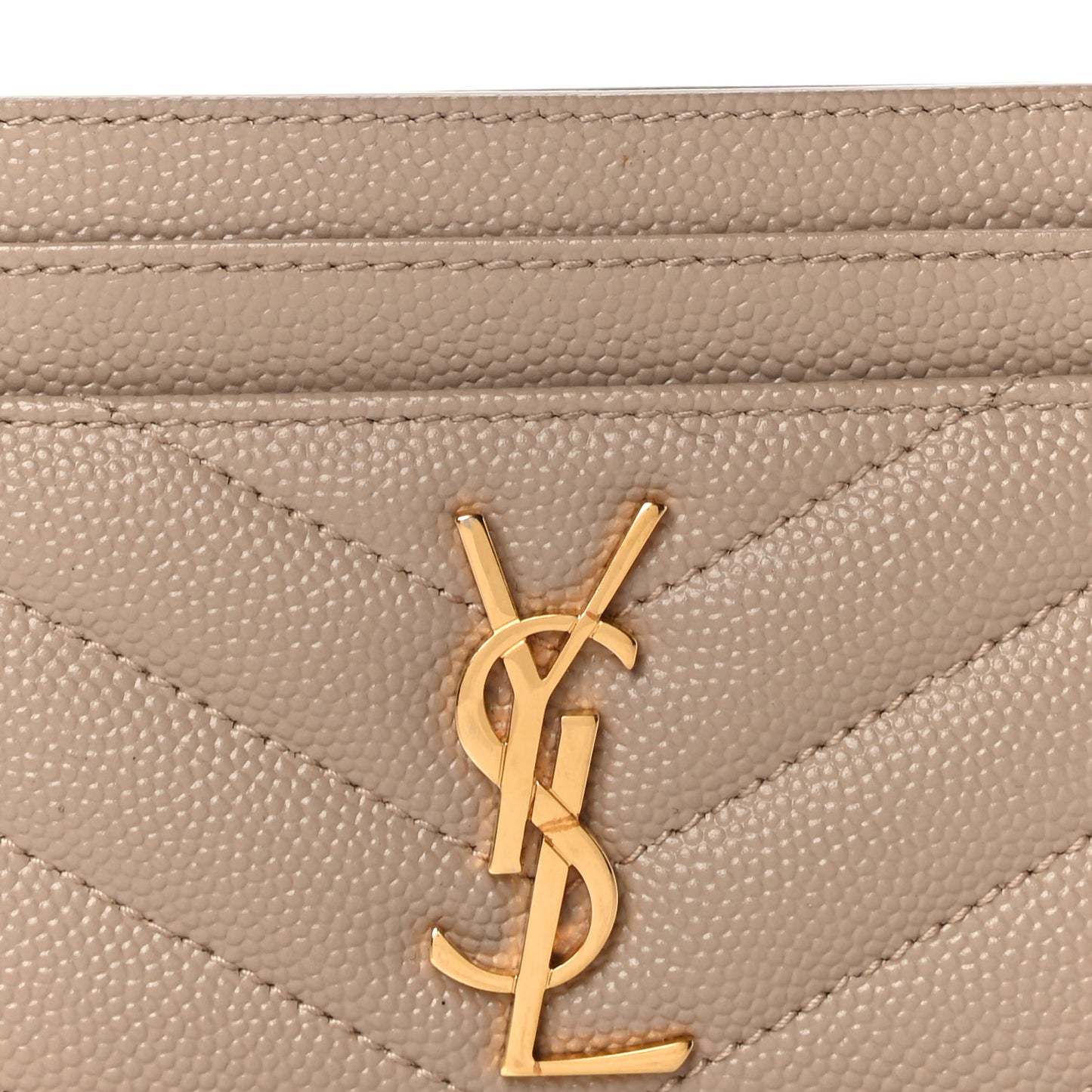 Grain De Poudre Matelasse Chevron Monogram Credit Card Case Dark Beige