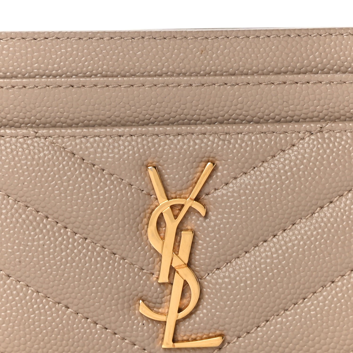 Saint Laurent Grain De Poudre Matelasse Chevron Monogram Credit Card Case Dark Beige 8 of 10
