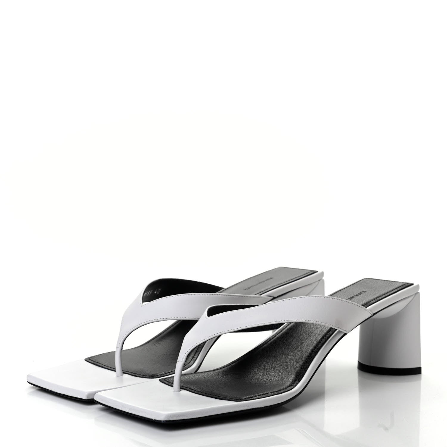 Balenciaga Soft Nappa Logo Double Square Flat 60mm Sandals 40 White Black 3 of 10