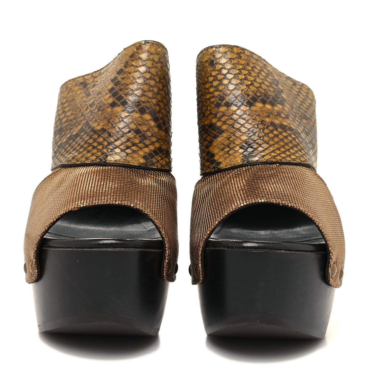Snakeskin Calfskin Platform Sandals 36 Bronze
