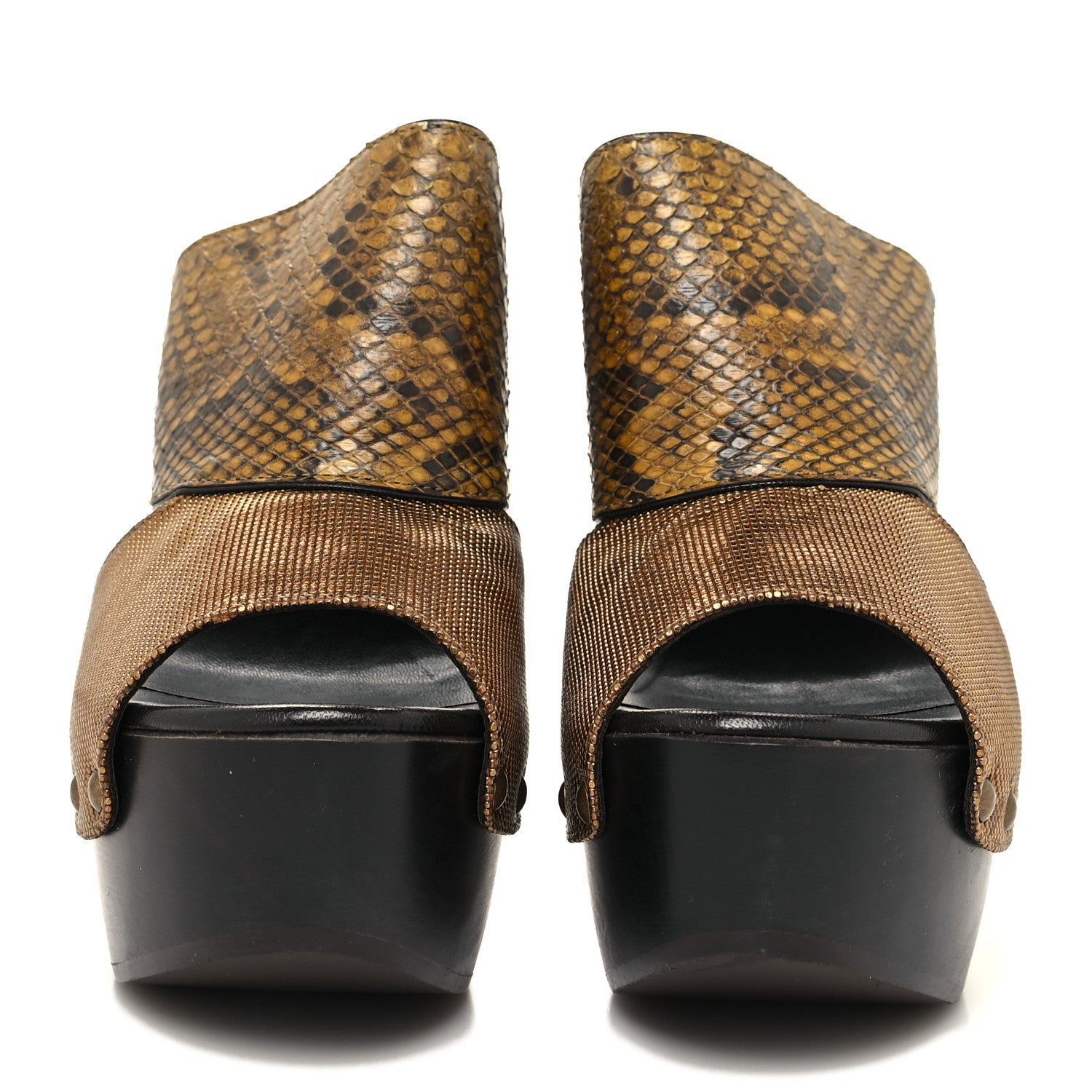 Fendi Snakeskin Calfskin Platform Sandals 36 Bronze 2 of 11