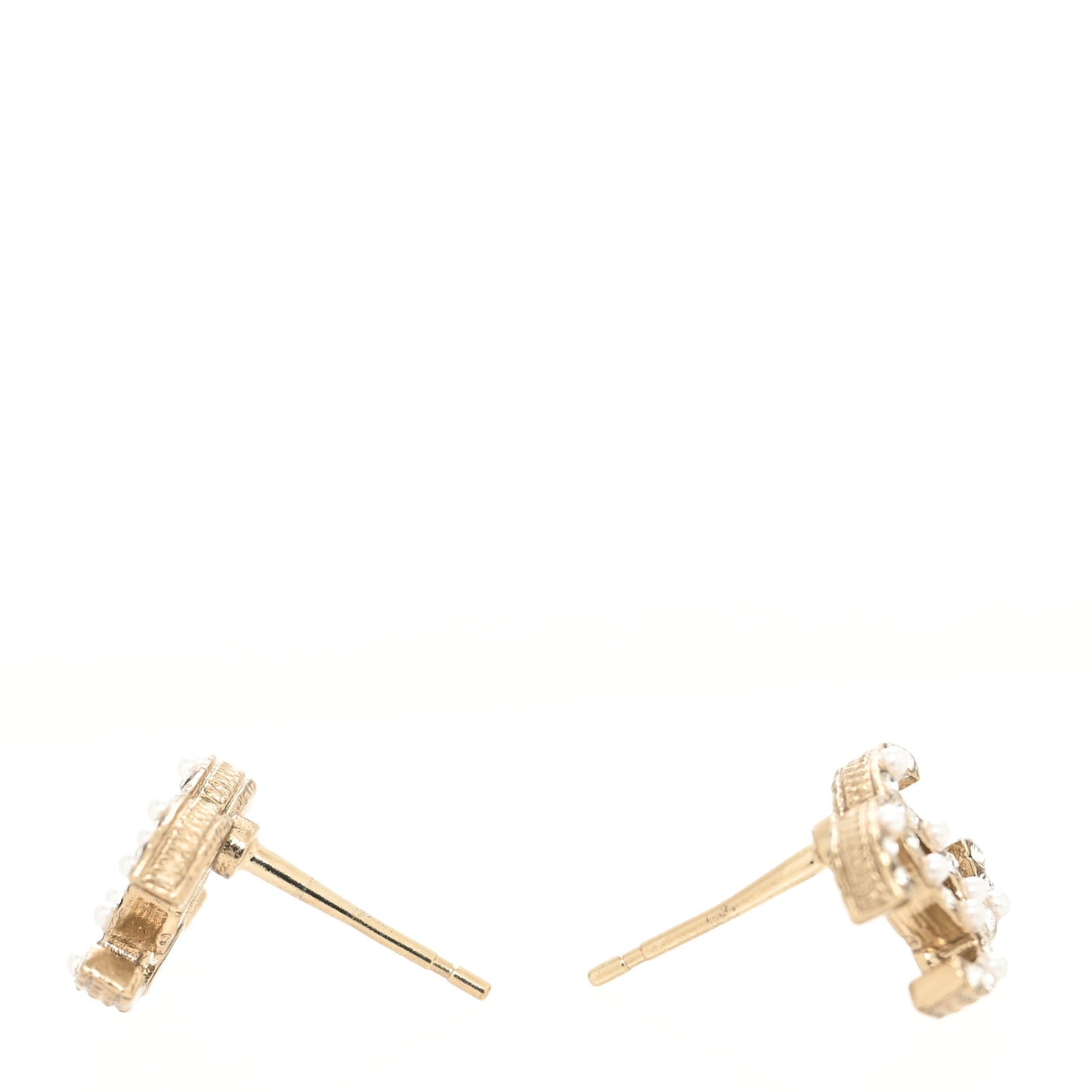 Pearl Crystal CC Charms Stud Earrings Light Gold