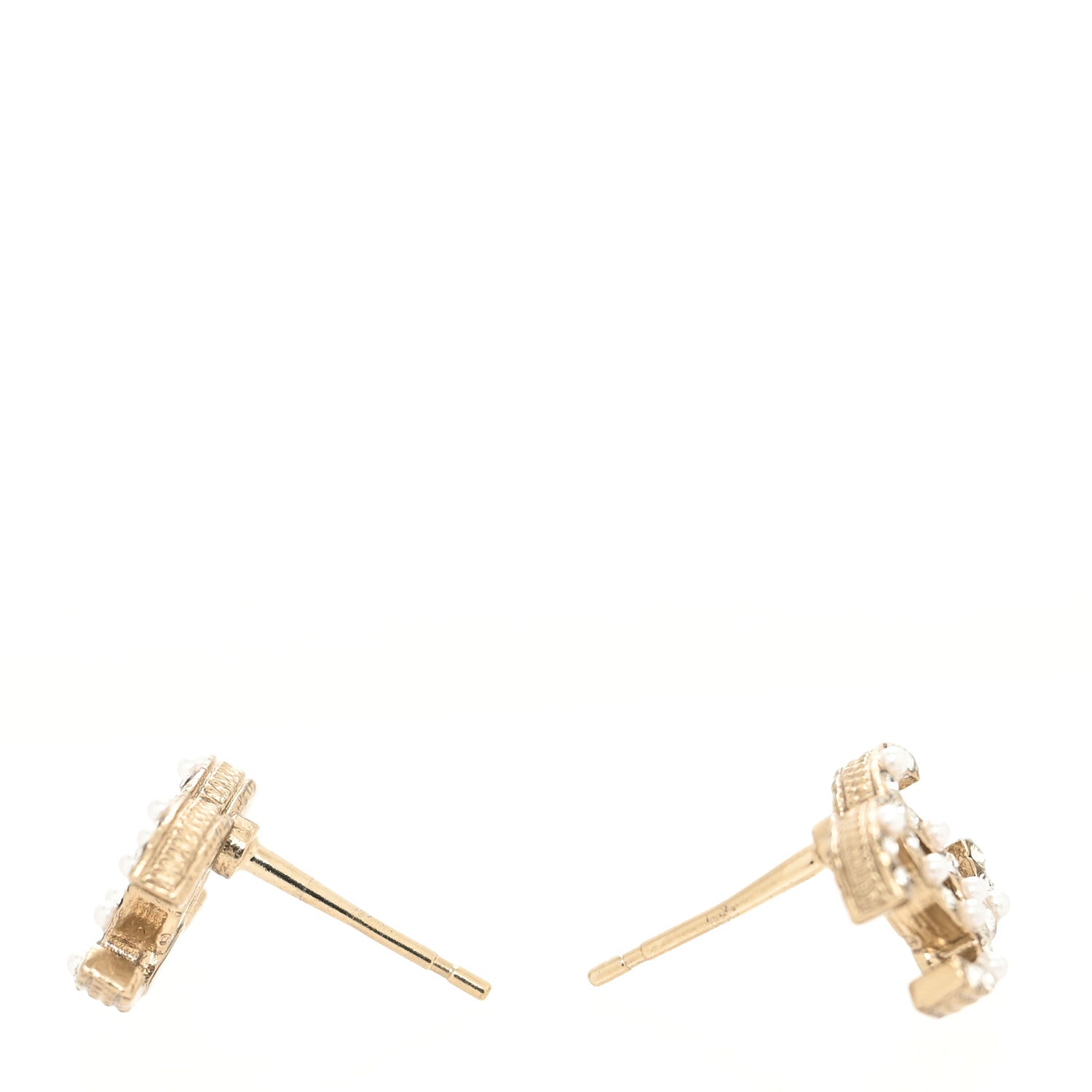 Chanel Pearl Crystal CC Charms Stud Earrings Light Gold 3 of 4