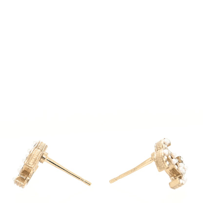 Chanel Pearl Crystal CC Charms Stud Earrings Light Gold 3 of 4