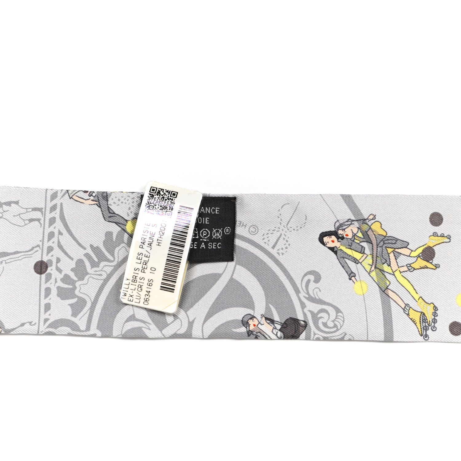 Hermes Silk Ex-Libris Les Parisie Twilly Gris Perle Jaune Soufre 3 of 4