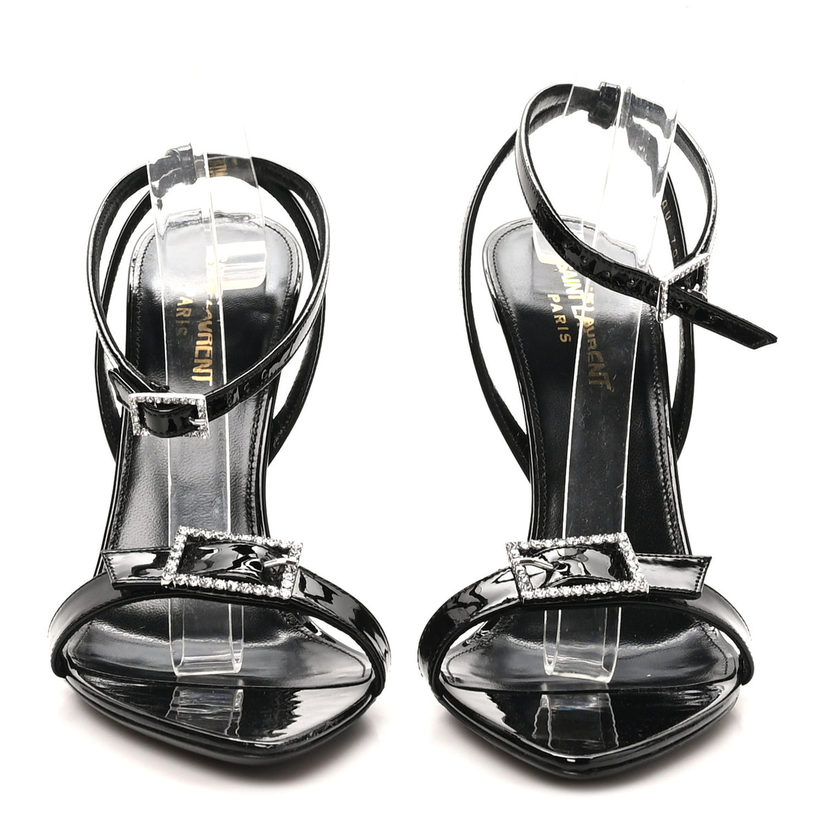 Saint Laurent Patent Calfskin Gippy 110 Crystal Sandals 38.5 Black 3 of 10