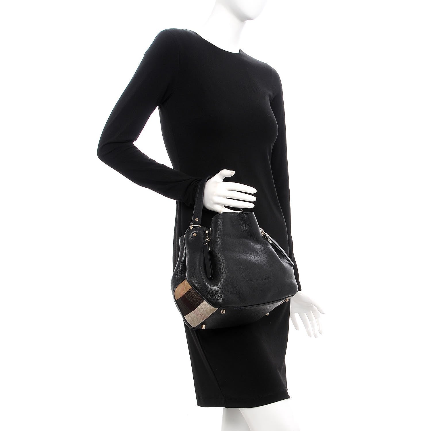 Burberry Grainy Calfskin House Check Small Maidstone Black 2 of 9