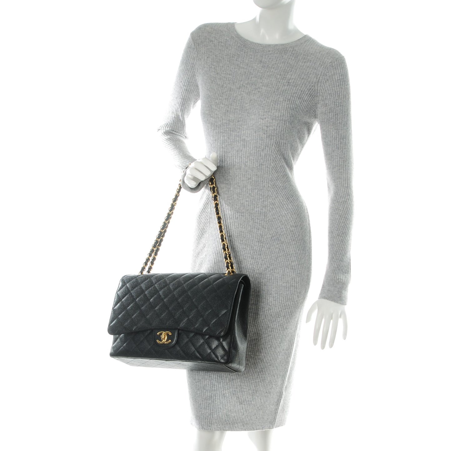 Caviar Quilted Maxi Double Flap Black