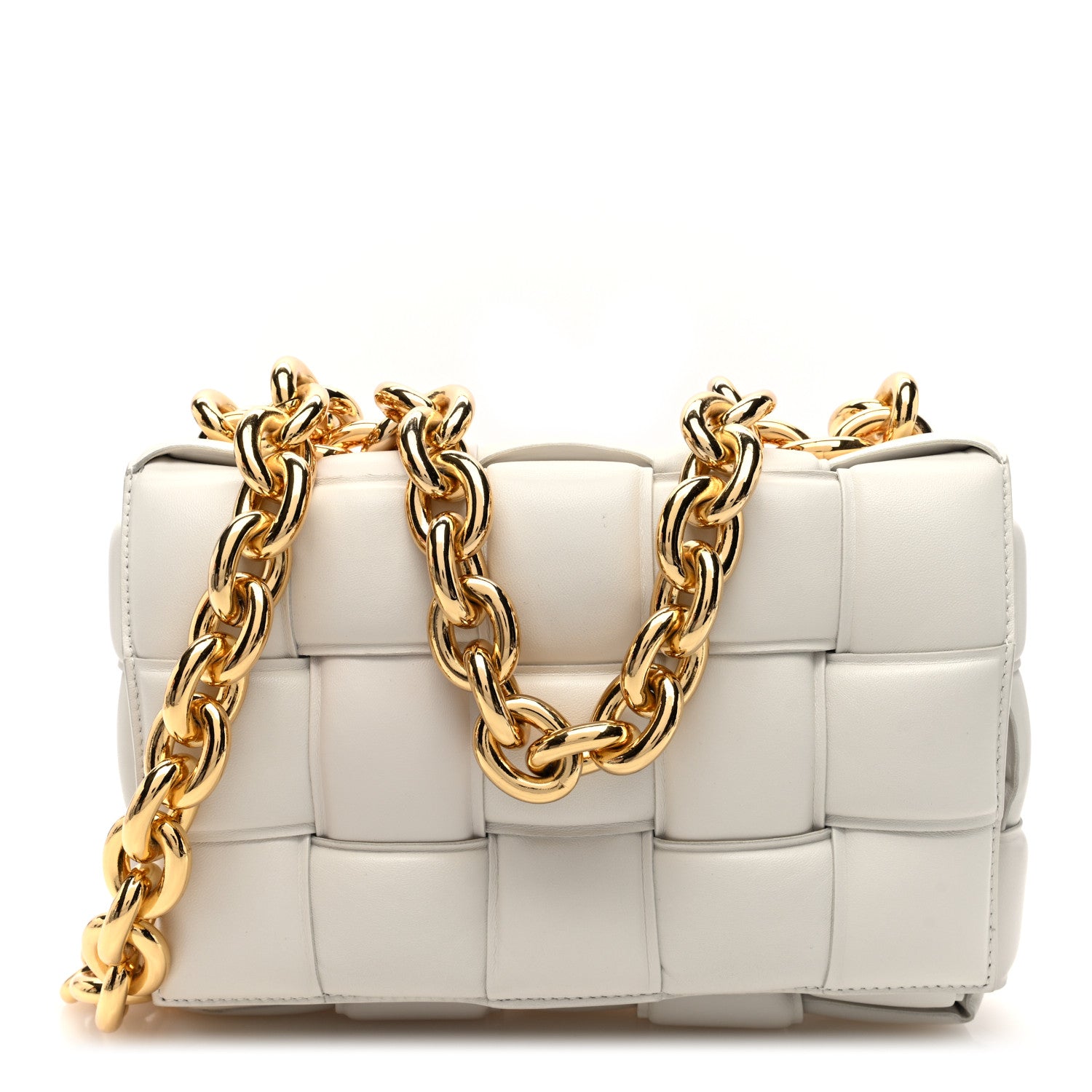 Bottega Veneta Lambskin Maxi Intreccio Padded Chain Cassette Crossbody Bag Chalk 1 of 9