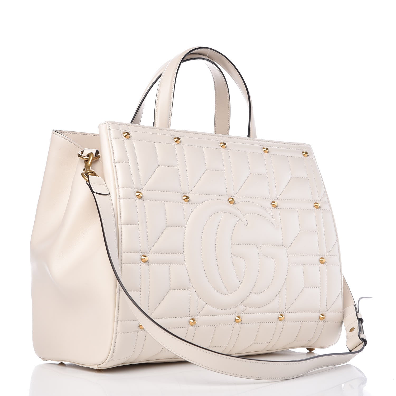 Gucci Calfskin Matelasse Studded Medium GG Marmont Tote White 3 of 9