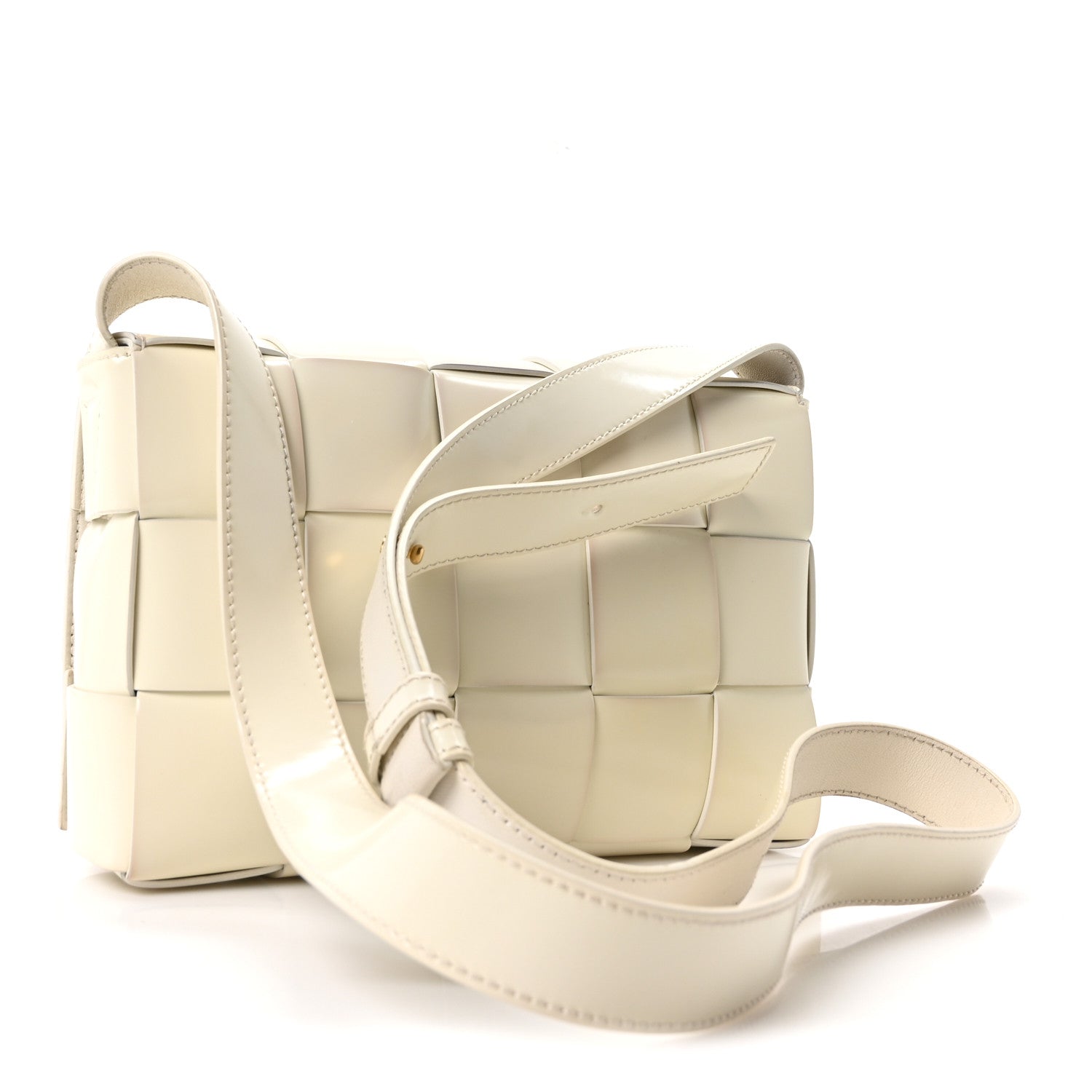 Bottega Veneta Patent Maxi Intrecciato Cassette Crossbody Bag White 3 of 12